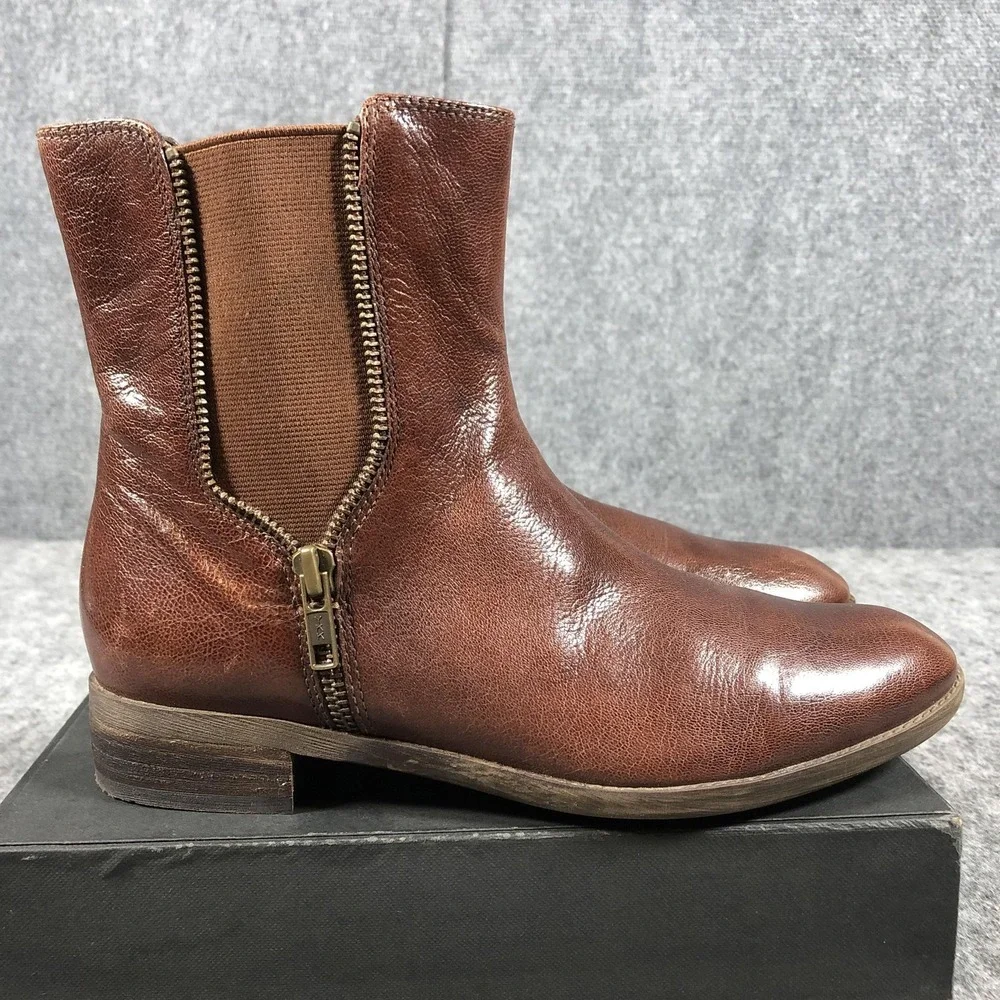Caressa Fuller Ankle Boots Womens 7M Brown Leather Chelsea‎ Zip Casual